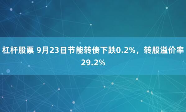 杠杆股票 9月23日节能转债下跌0.2%，转股溢价率29.2%